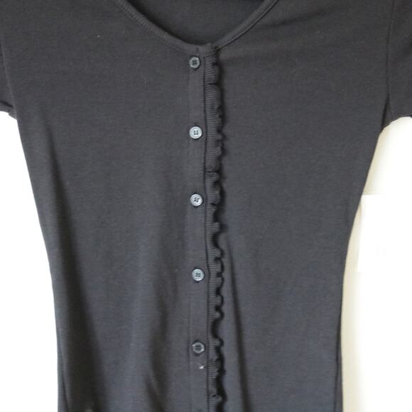 NWT Y2K V-Neck Ribbed Button Down Shirt Black Small - Picture 4 of 6